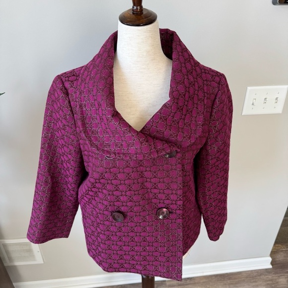 Isaac Mizrahi for Target 60s Style Elegant Pink w/Metallic Cropped Sleeve Jacket - Picture 6 of 7